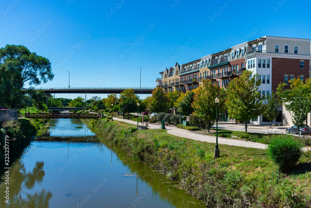 Canal in Lemont Illinois with Apartment Building