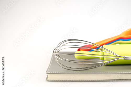 Baking tools and different shapes on white background