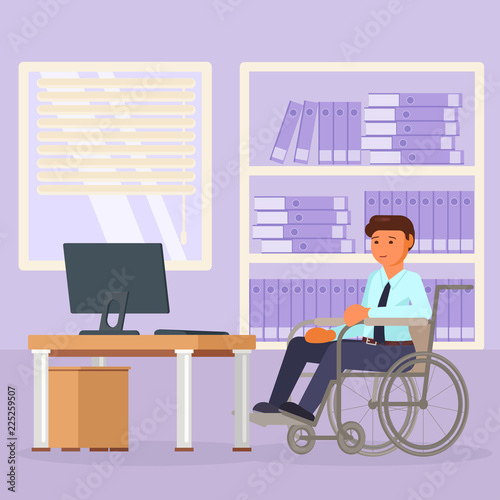 Vector disabled man office worker in wheelchair
