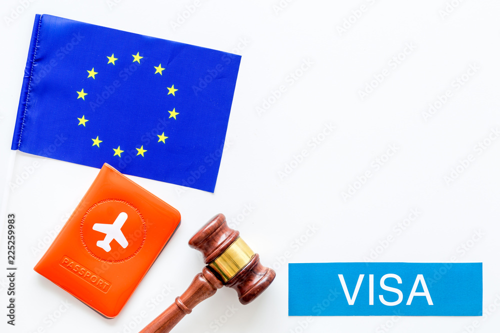 Schengen visa. Visa to Europe concept. Text visa near passport cover