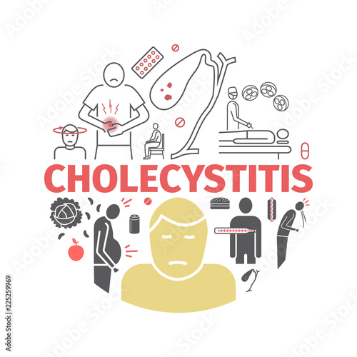 Cholecystitis banner. Icon Infographics. Vector signs for web graphics.