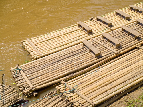 Bamboo rafts prepared and ready for a tourists photo