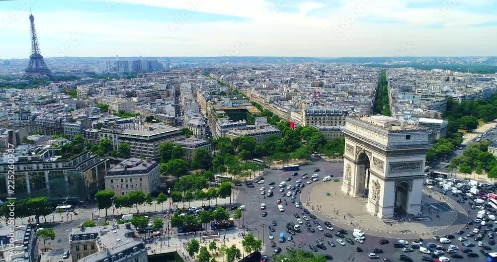 Arch of Triumph Aerial Paris France Summer 2