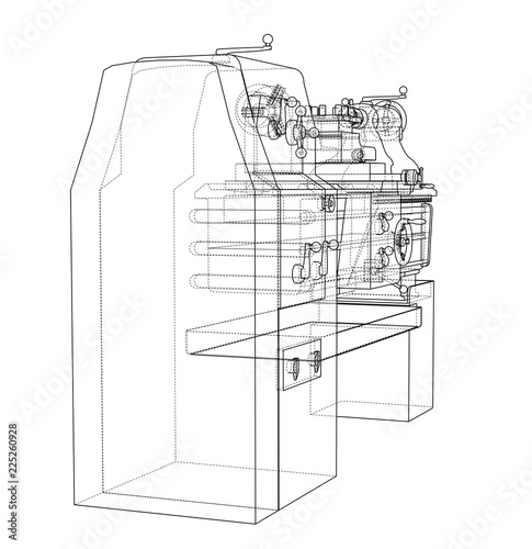 Lathe concept. Vector rendering of 3d
