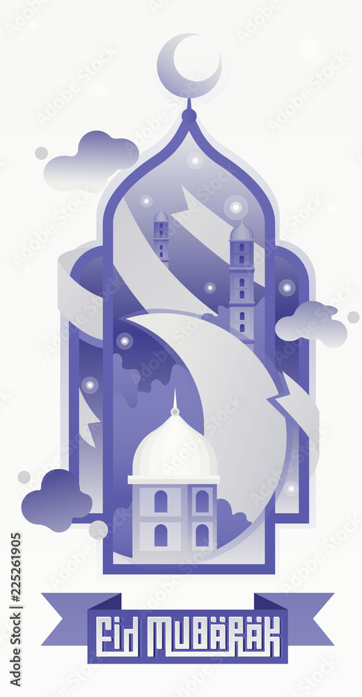 Eid Mubarak greeting flat poster. ramadan kareem vector illustration. Eid celebration and greetings. Islamic Mosque card. Eid Mubarak greeting flat poster. ramadan kareem vector illustration. Eid celebration and greetings. Islamic Mosque card.