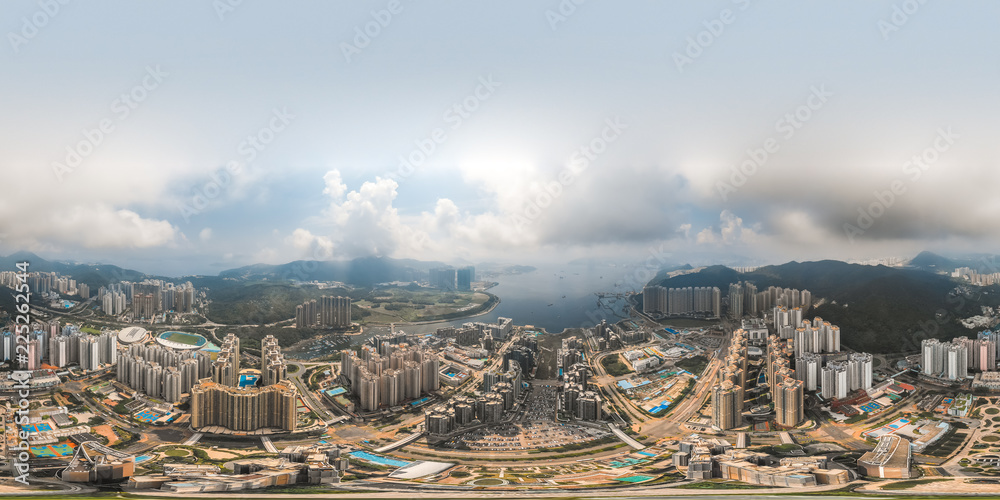 Fototapeta premium 360 Aerial view panorama cityscape of Hong Kong, China 