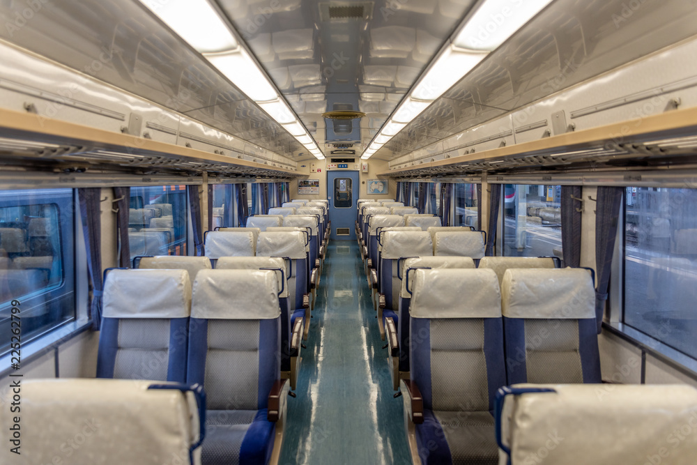 Interior of the old classic Japanese railway train