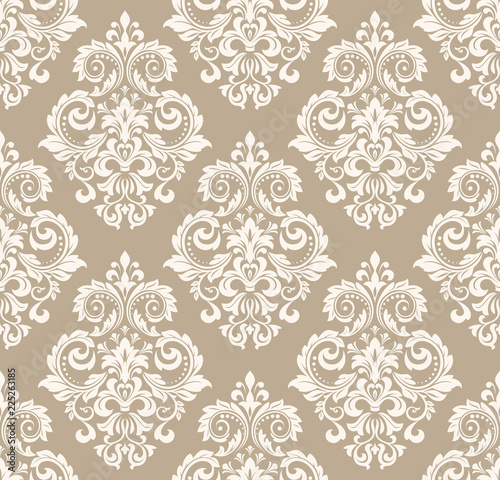 Wallpaper in the style of Baroque. Seamless vector background. White and beige floral ornament. Graphic pattern for fabric  wallpaper  packaging. Ornate Damask flower ornament