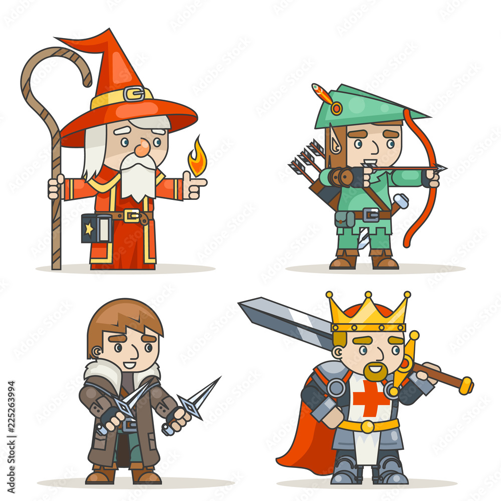 Mage warlock archer sharpshooter warrior king thief fantasy medieval action  RPG game character isolated icon vector illustration Stock Vector | Adobe  Stock