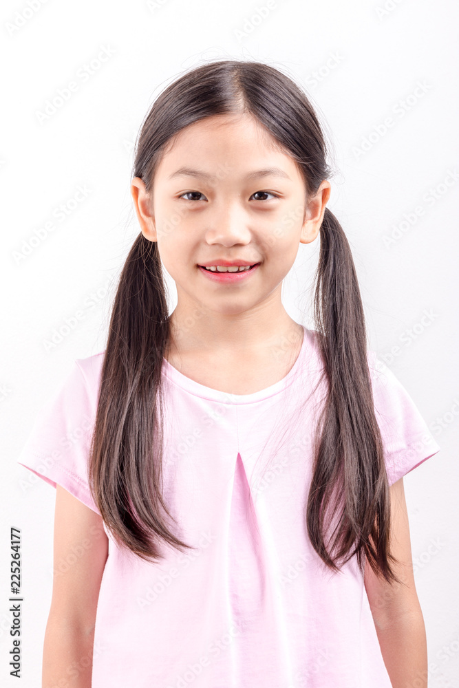 Portrait little girl funny face isolated in white background Portrait little girl funny face isolated in white background