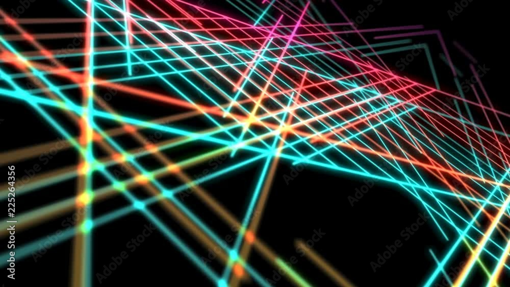 Abstract Line star lighting moving pink yellow and blue color, technology network digital data transfer concept design, glowing on black background seamless looping animation 4K with copy space Abstract Line star lighting moving pink yellow and blue color, technology network digital data transfer concept design, glowing on black background seamless looping animation 4K with copy space