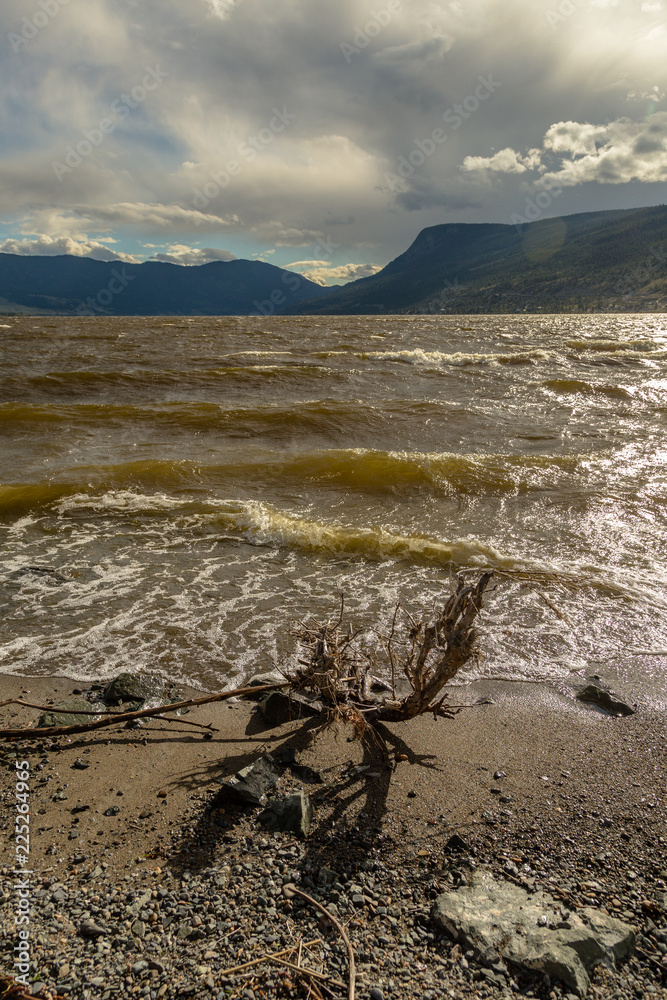 Lake view with dramatic cloudy sky