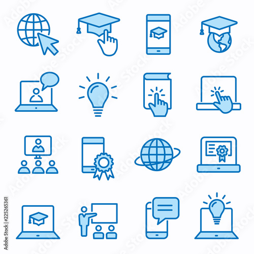 E-learning distance education icons set. Editable Strokes.