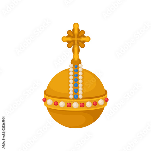 Golden orb heraldic symbol, monarchy attribute vector Illustration on a white background