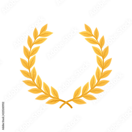 Gold laurel wreath, heraldic symbol, monarchy attribute vector Illustration on a white background