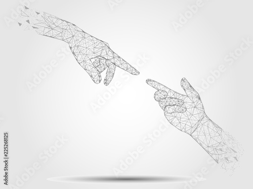 Touching hands vector geometric polygonal art background