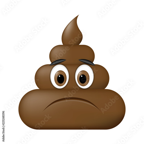 Shit icon, sad face, poop emoticon isolated on white background.