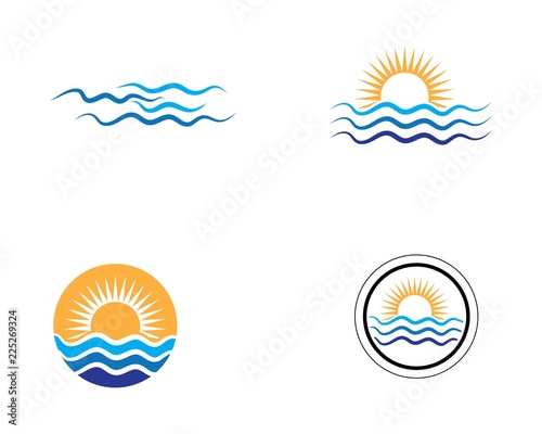 Vector Logo with yellow sun and blue sea waves.