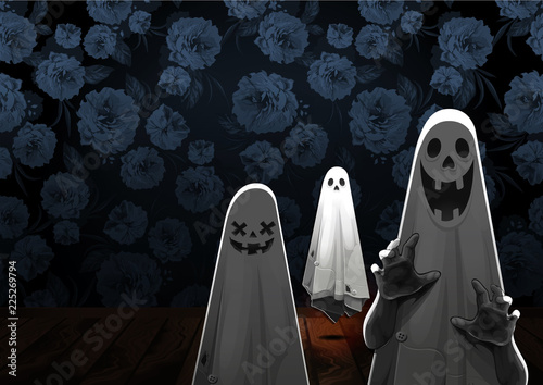Halloween, Ghost, treat or trick, Vector illustration,  horizontal Poster, you can place relevant content on the area.