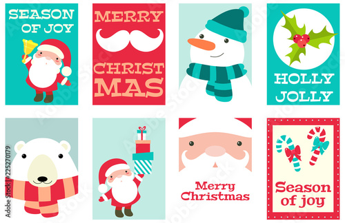 Collection of Christmas banners with cute animals and Santa Claus
