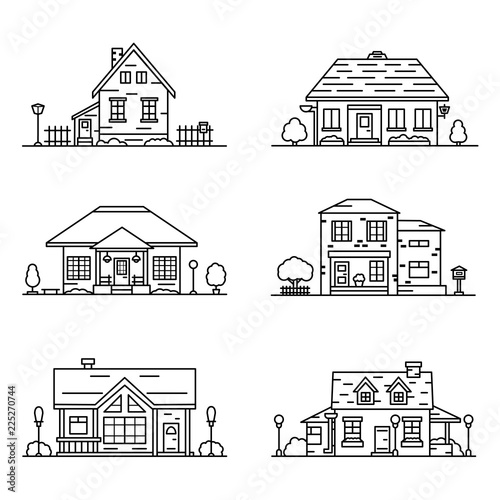 set of 6 houses in linear style