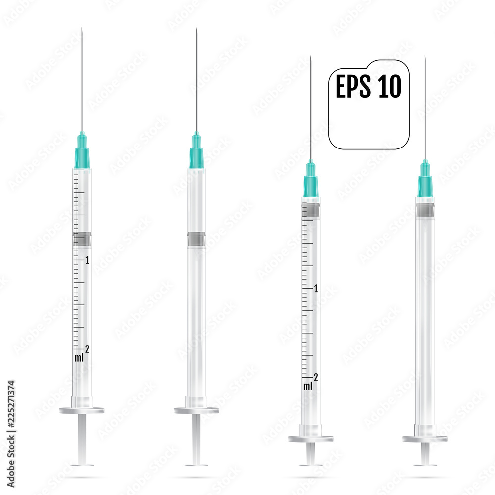 Vector set of realistic insulin syringe with needle, isolated on white Vector set of realistic insulin syringe with needle, isolated on white