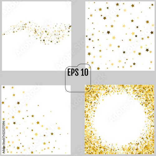 Set of Groups of gold star decoration christmas happy new year isolated on white backgrounds. Objects design on top view. 4 in 1
