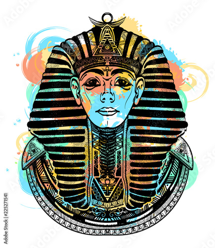 Pharaoh tattoo art t-shirt design. Tutankhamen mask ethnic style. Great king of ancient Egypt