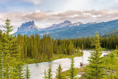 Fototapeta Naklejka Na Ścianę i Meble -  View of the Canadian rockies massif with the Bow River