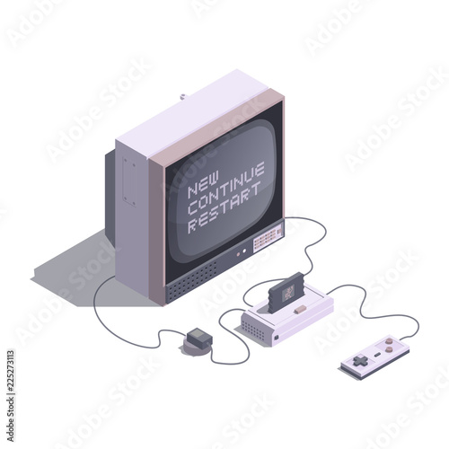 Isometric low poly retro console with tv