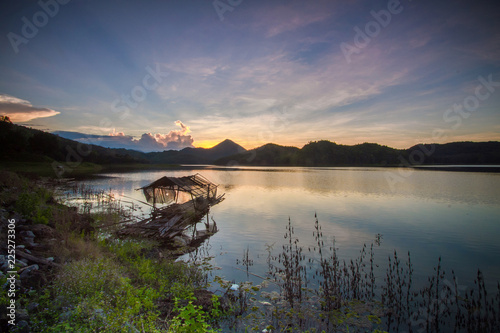 Wooden rafting in the water