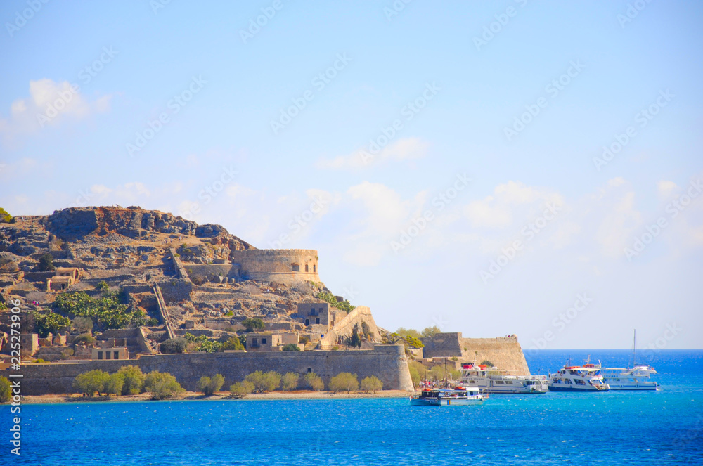 view on the Spinalonga island at Crete in Greece