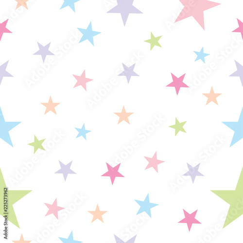 Seamless colorful stars isolated on white background, pastel color stars using for paper printing, page fill.