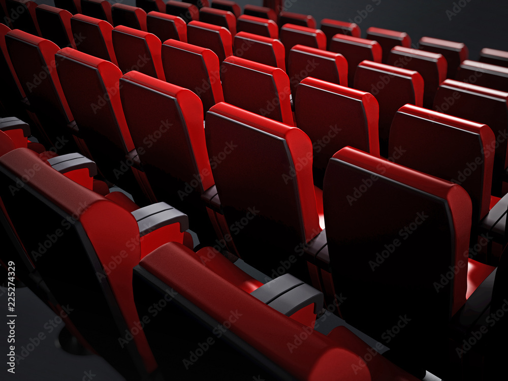 Fototapeta premium Empty red movie theater seats. 3D illustration