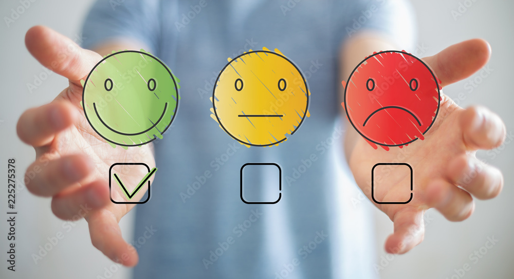 Businessman using thin line customer satisfaction rating Businessman using thin line customer satisfaction rating