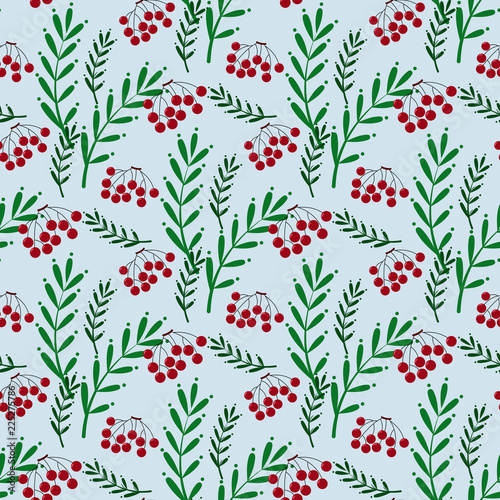 Colorful seamless pattern with ashberry and leaves
