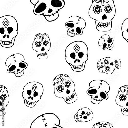 Day of the Dead seamless pattern in hand drawn style