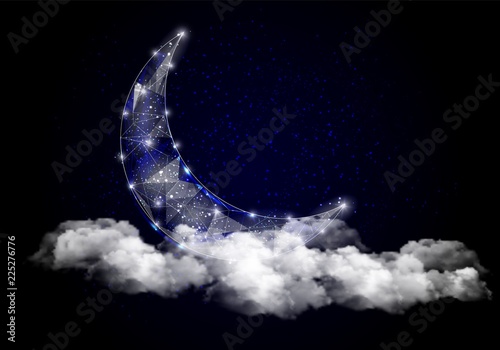 Moon with clouds vector geometric polygonal background