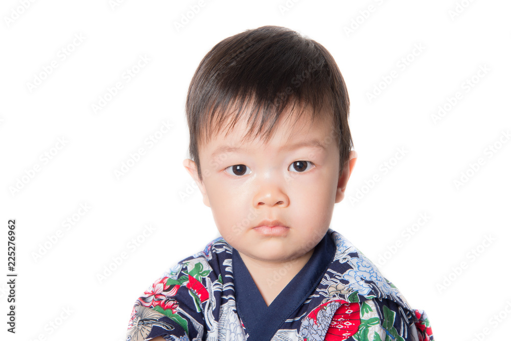 Close up portriat Asian baby boy toddler wear Japanese costume tradition Close up portriat Asian baby boy toddler wear Japanese costume tradition