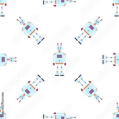 Robot seamless pattern in flat style.
