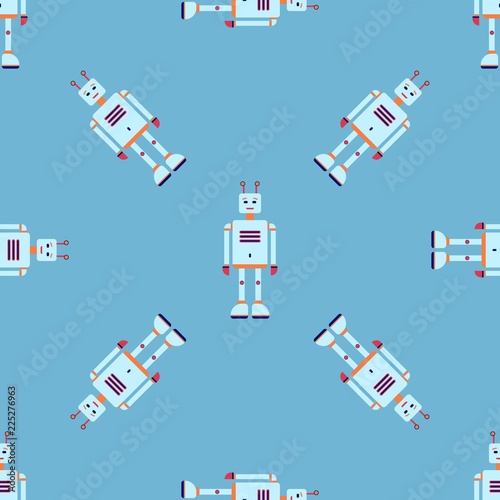 Robot seamless pattern in flat style.