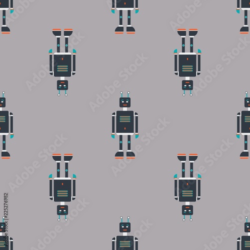 Robot seamless pattern in flat style.