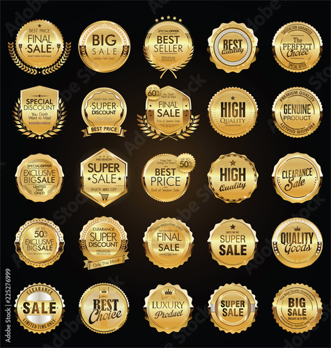 Retro vintage sale badges and labels collection