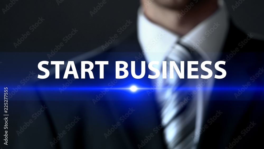Start business, male in suit standing in front of screen, startup business plan Start business, male in suit standing in front of screen, startup business plan