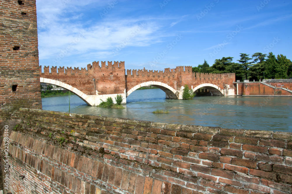 the beautiful Ponte Pietra, Verona, a beautiful autumn day