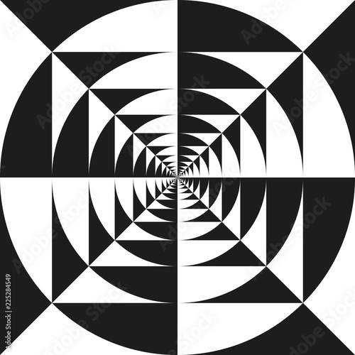 Op art infinite kaleidoscope vortex tunnel of squares and circles