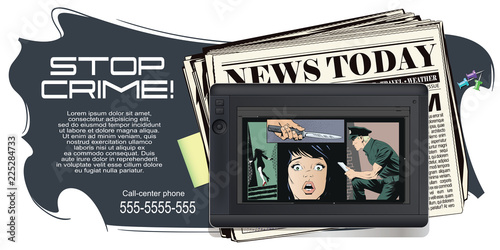 Crime collage. Woman victim of criminal.