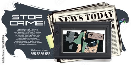 Crime collage. Woman victim of criminal.