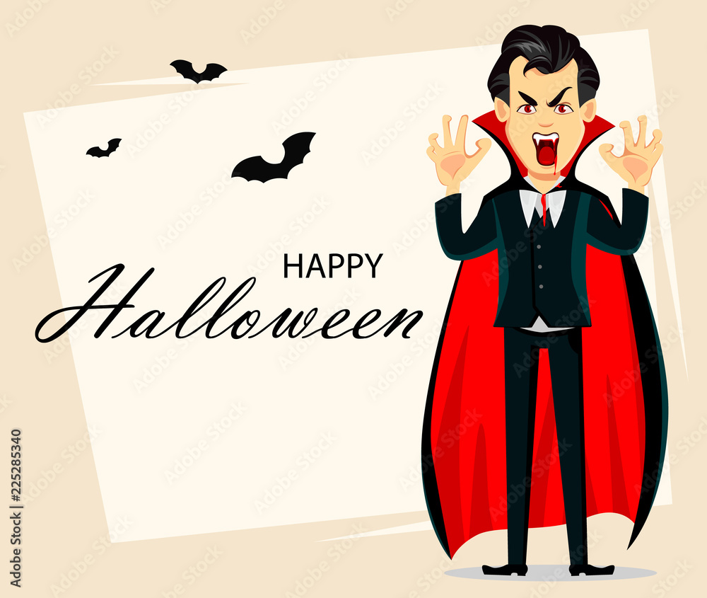 Happy Halloween. Vampire cartoon character Happy Halloween. Vampire cartoon character