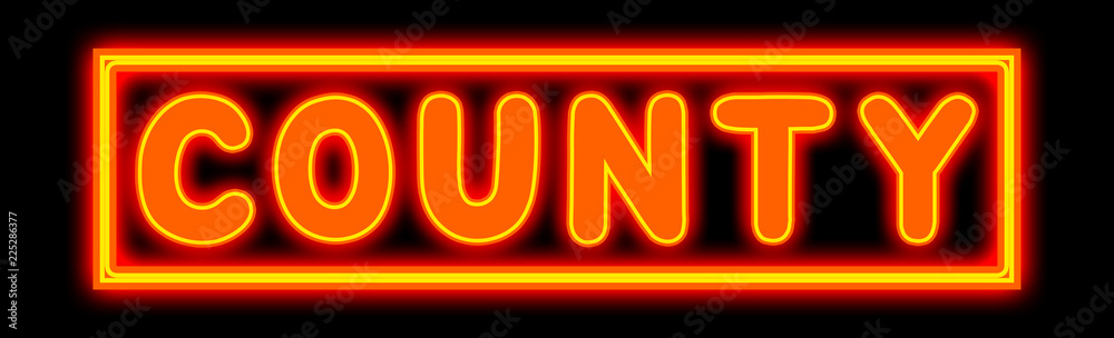 County - glowing text on black background County - glowing text on black background